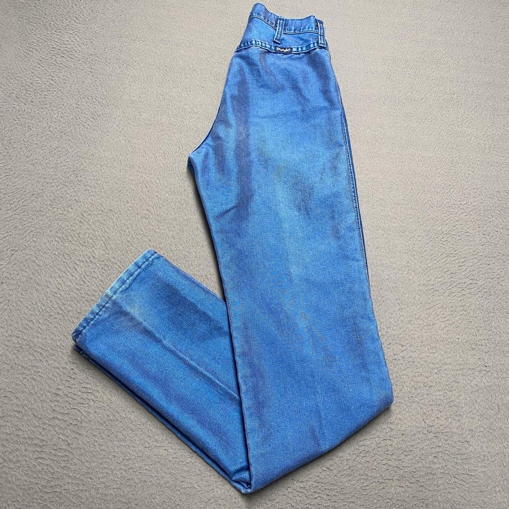 VTG Wrangler Jeans Womens 5x34 Blue Metallic Straight Western Denim Pants 90s‎